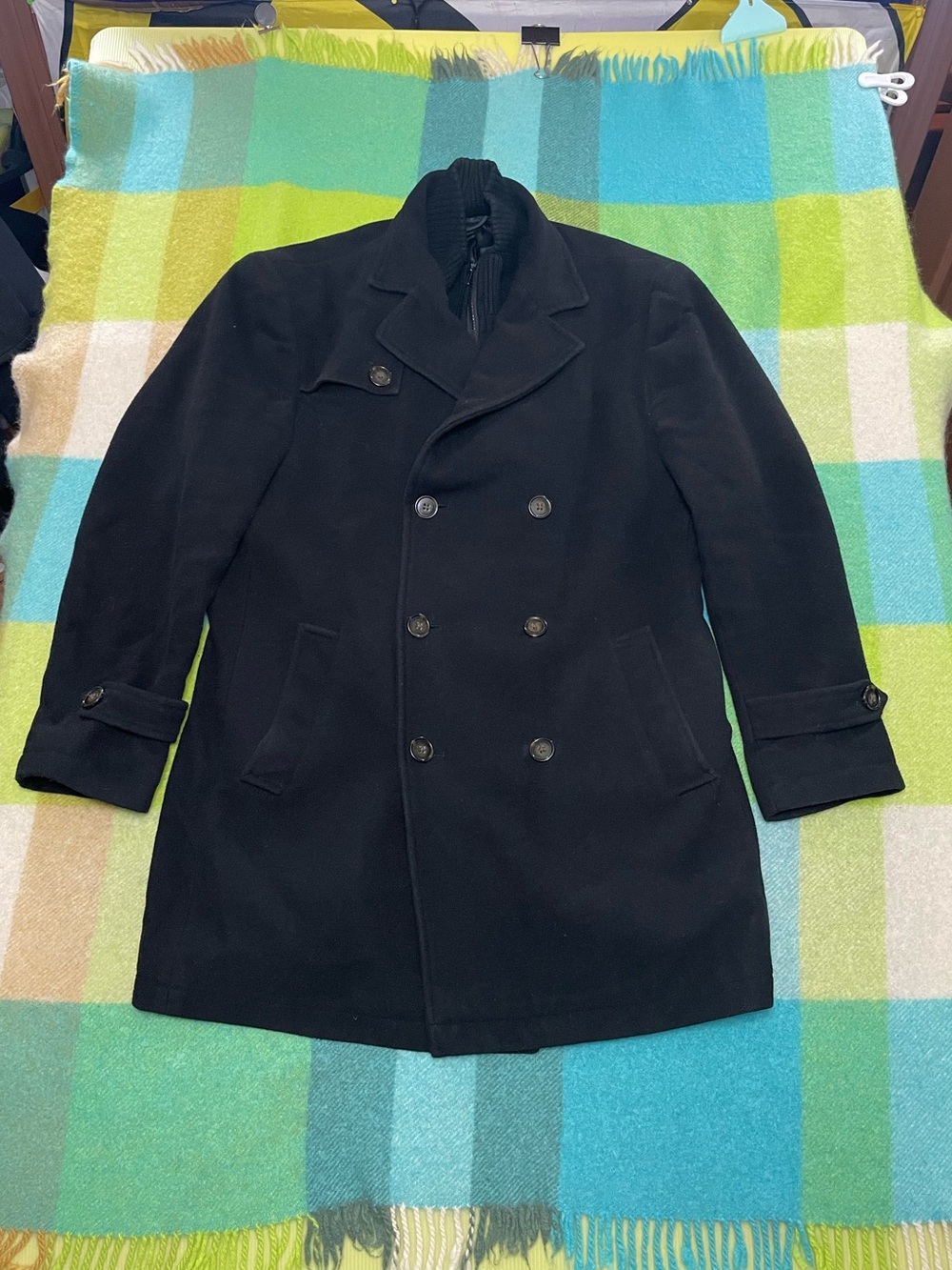 Lauren Ralph Lauren Classic Black Solid Double Breasted Wool Overcoat Men’s